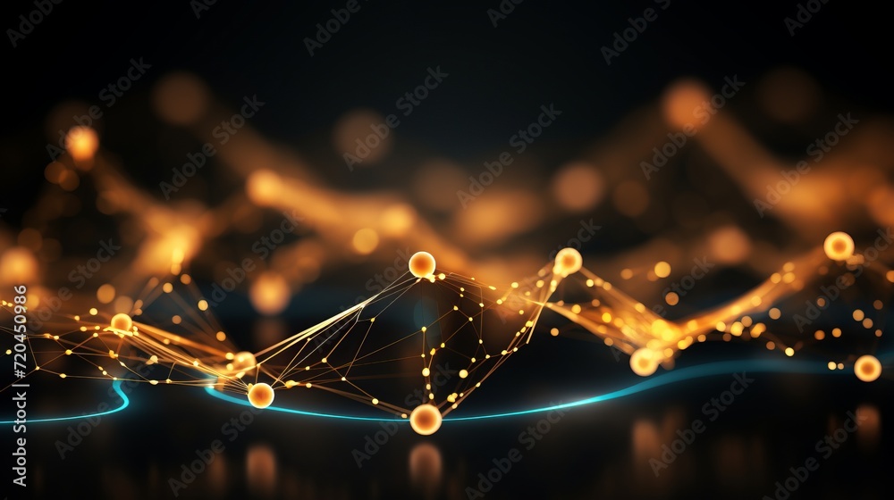 Wall mural abstract gold cyberspace background with dots and weave lines for data transfer and network security