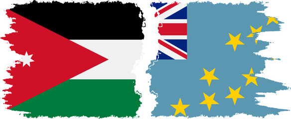 Tuvalu and Jordan grunge flags connection vector