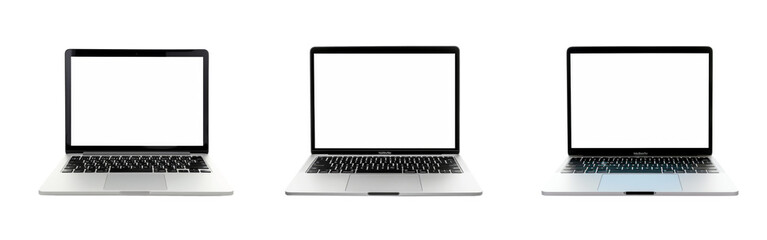 modern laptop isolated on white background, white screen