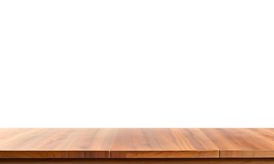 Brown wood table top isolated on white white. Empty wooden floor template. Template, desk mockup. Rustic table top for product display