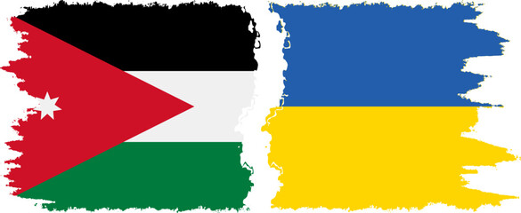 Ukraine and Jordan grunge flags connection vector