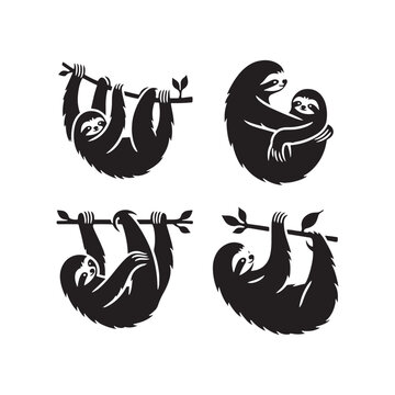 Lazy Daydreams: Sloth Silhouette Series Evoking the Leisurely Spirit of These Adorable Creatures - Sloth Illustration - Sloth Vector
