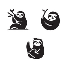 Slothful Shadows: Silhouettes of Sloths Basking in Their Unhurried, Relaxed Routines - Sloth Illustration - Sloth Vector
