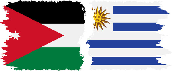 Uruguay and Jordan grunge flags connection vector