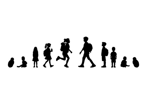 Vector illustration. Growing up children. Set of silhouettes of people.