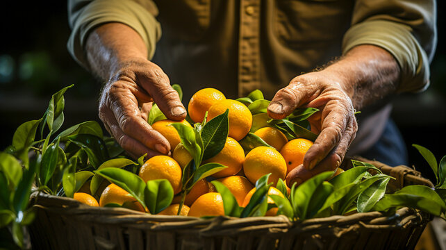 fresh oranges (citrus) in a plantation - Powered by Adobe