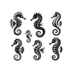 Oceanic Grace: Seahorse Silhouette Collection Illustrating the Majestic Elegance of Sea Life - Seahorse Illustration - Seahorse Vector
