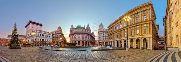 Genoa, Italy Plaza and Fountain in the Morning
