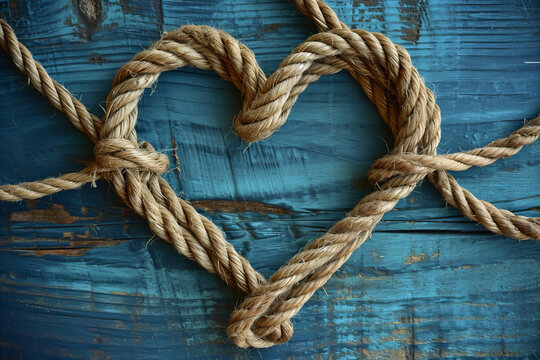 A rope tied in a knot to form a love heart shape