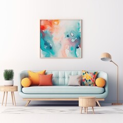 modern living room with sofa and colorful painting