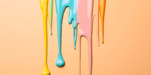 Obraz na płótnie Canvas Liquid paint slowly pouring on a color background