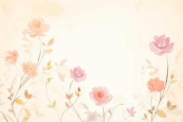 A floral wallpaper design featuring painted roses on a neutral background , cartoon drawing, water color style