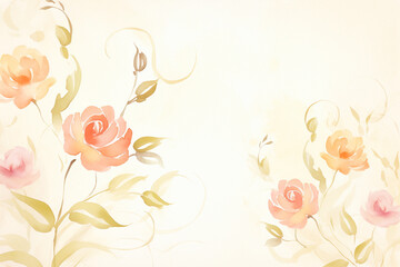 A floral wallpaper design featuring painted roses on a neutral background , cartoon drawing, water color style