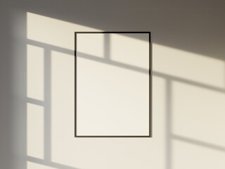 Mockup poster frame in modern interior background with window shadow