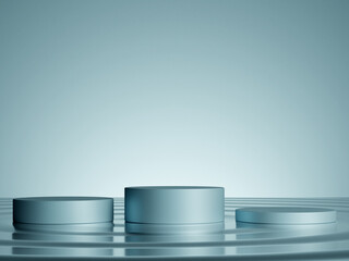 3d display podium on water against white soft blue background. 3d rendering of realistic presentation for product advertising. 3d minimal illustration