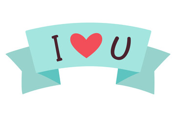 Heart with ribbon i love you. Happy Valentine day. Trendy flat cartoon vector illustration 