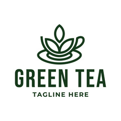 Natural green tea cup for logo design concept editable.