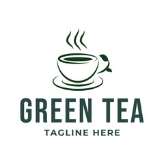 Natural green tea cup for logo design concept editable.