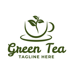 Natural green tea cup for logo design concept editable.