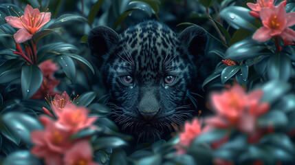 cute print illustration of panther in the forest