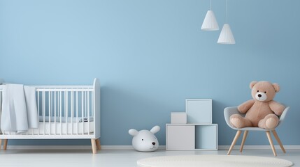 Une chambre de bébé bleue - obrazy, fototapety, plakaty