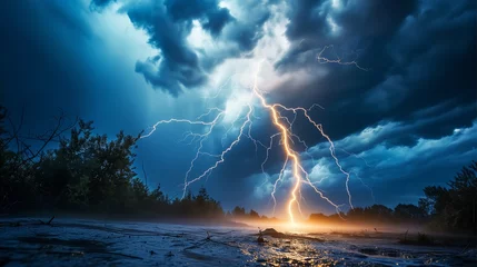 Foto op Canvas Strike of lightning on dark, futuristic light background.  © BK_graphic