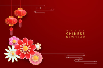  Chinese new year, banner template design with  flowers background.