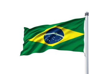 Brazilian flag waving against a clear sky. patriotic symbol of brazil. image suitable for various designs. AI