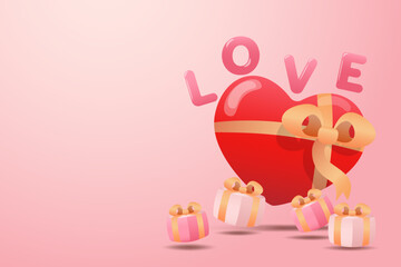 Valentine's day design  with 3d  heart balloons, Holiday background design.