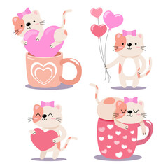 character design collection baby cat valentines day Love concept Doodle cartoon style, vector illustration.