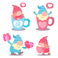 character design collection cute gnome for valentines day Love concept Doodle cartoon style. vector illustration.