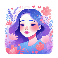 Obraz na płótnie Canvas Cards for Valentine's Day. Dreamy girl in love in flowers. Flat illustration.