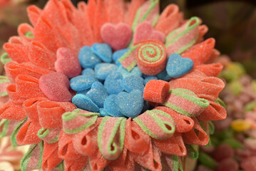 Multicolored sweet candies in the store