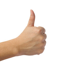 Cutout hand show finger thumb up gesture isolated in transparent background. Good satisfaction expression, approve and success concept.