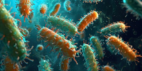 The microscopic biology of probiotic bacteria within the realm of science. - obrazy, fototapety, plakaty