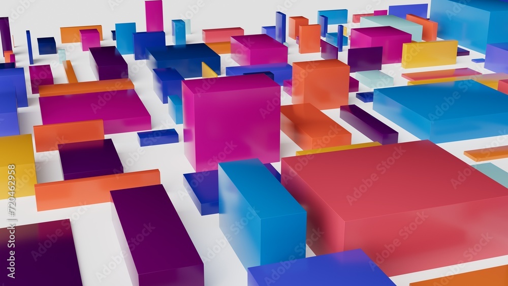 Wall mural abstract colorful city background, geometric 3D  boxy shapes, urban pattern