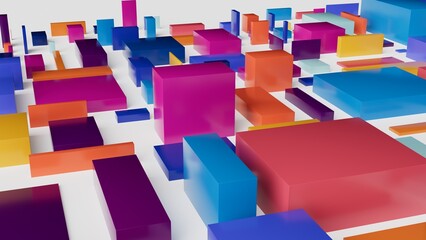 abstract colorful city background, geometric 3D  boxy shapes, urban pattern