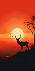 Fototapeta na wymiar silhouette of a deer in sunset