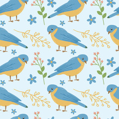 Vector pattern illustration, spring , summer bird ,colorful with flower elements on white background