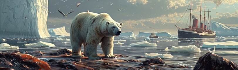 The impact of global warming on polar bear habitats. - obrazy, fototapety, plakaty
