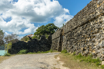 Stone walls surrounding Fort James on the Caribbean island of Antigua.