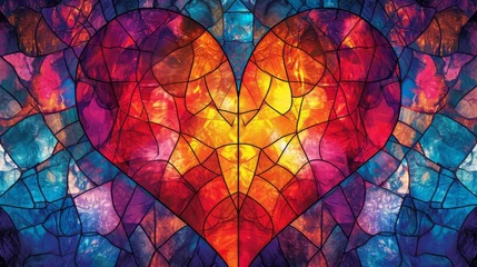 Papier Peint photo autocollant Coloré Stained glass window background with colorful heart abstract.