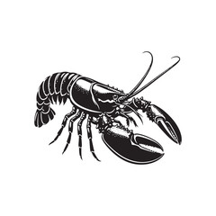 Underwater Elegance: Lobster Silhouette Collection Capturing the Sublime Charm of Marine Existence - Lobster Illustration - Lobster Vector - Shellfish Silhouette Vector
