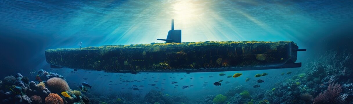 A military submersible deployed in oceanic waters.