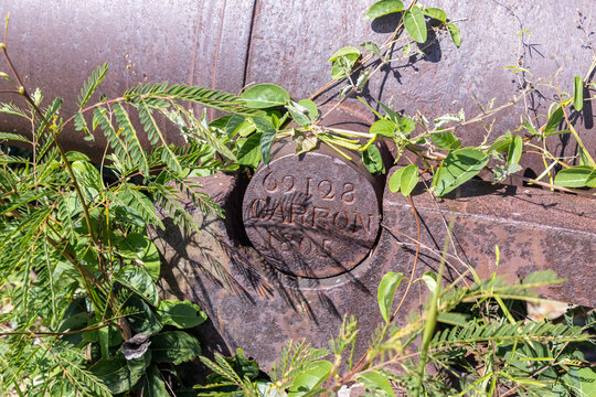 Close-up view showing detail of cannon made in 1805 at Fort James on the Caribbean island of Antigua.