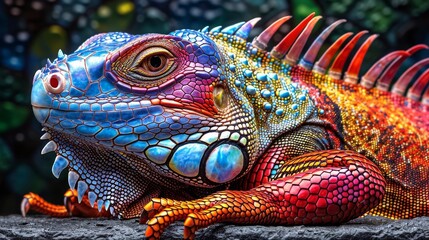 Fototapeta premium close up of a colorful iguana