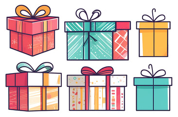 A set of illustrations of gift boxes isolated on a white background