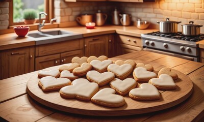Obraz na płótnie Canvas a delightful scene with handmade heart-shaped cookies arranged