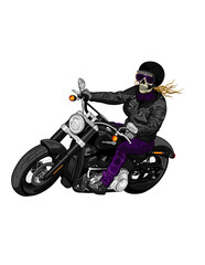 Skeleton Skull in Sunglasses on Motorcycle Vector Illustration Art
