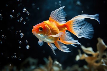 Goldfish in the aquarium Beautiful underwater, The tank is filled with beautiful and colorful small fish that are swimming around, Ai generated
